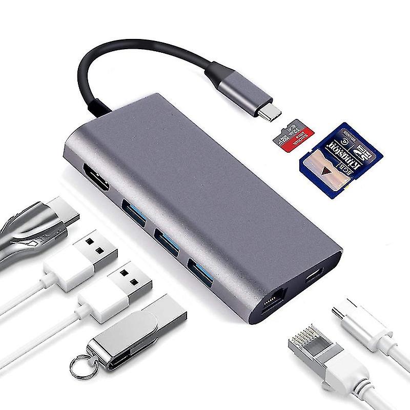 8 in 1 Type-c to HDMI+RJ45 Network Port+3USB3.0+PD HUB