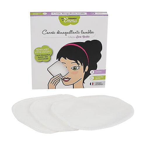 3 square washable organic cotton make-up removers 3 units