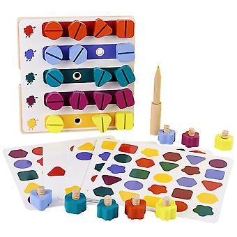 Wooden Motor Skills Board for Kids - Early Learning Educational Toy with Nut Matching Game, Stacking & Sorting, for Toddlers