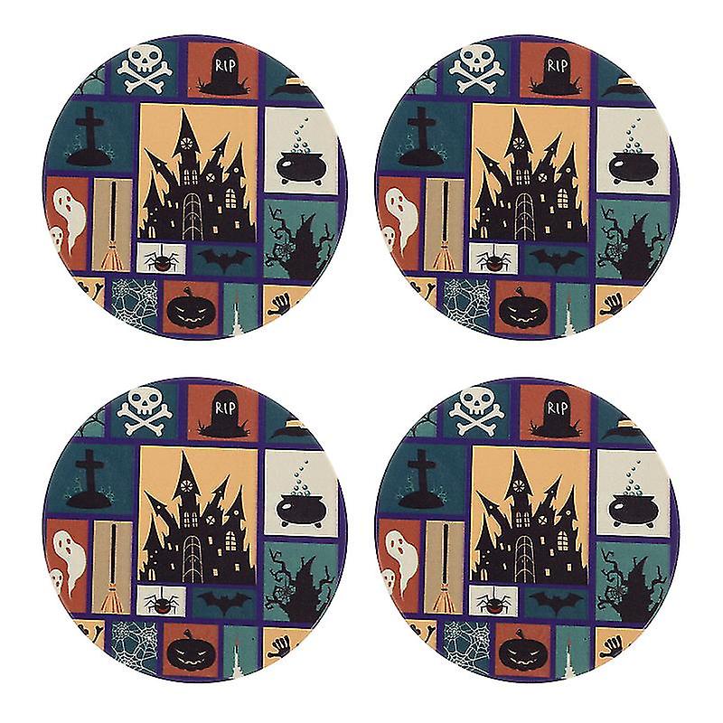4pcs Ceramic Coaster For Halloween Decorations
