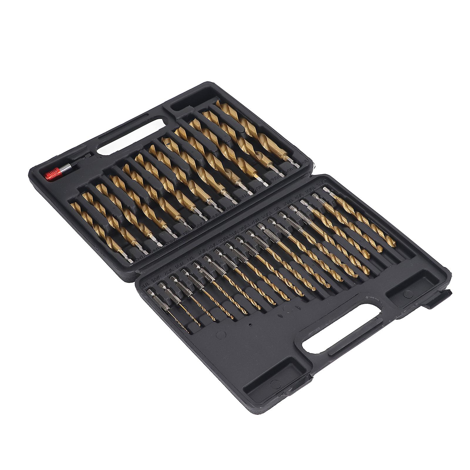 30 Pcs 1/4in Shank Twist Drill Bit Set 1/16 to 1/2in HSS