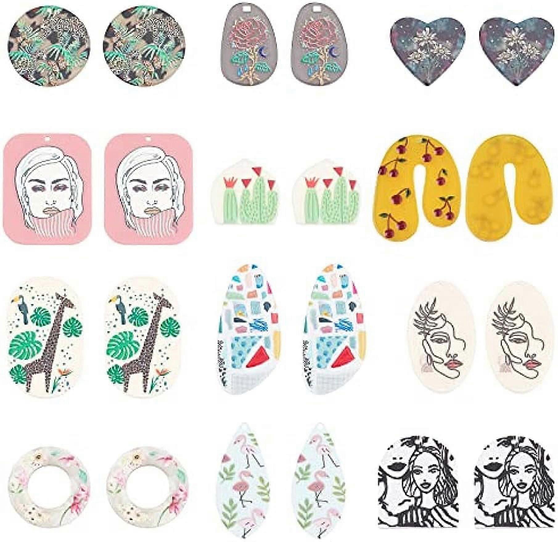 12 Styles Cellulose Acetate Resin Pendants Chunky Charms 24pcs Rose Flower Heart Teardrop Rectangle Donut Resin Charms 3D Printed Big Flower Charms fo
