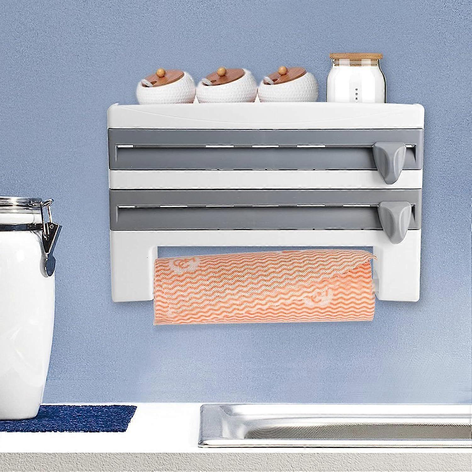 Rayen Porte-Rouleaux Mural 3 En 1 – Papier Cuisine, Film Alimentaire & Aluminium, Avec Coupe Intégrée, Gain De Place, Blanc
