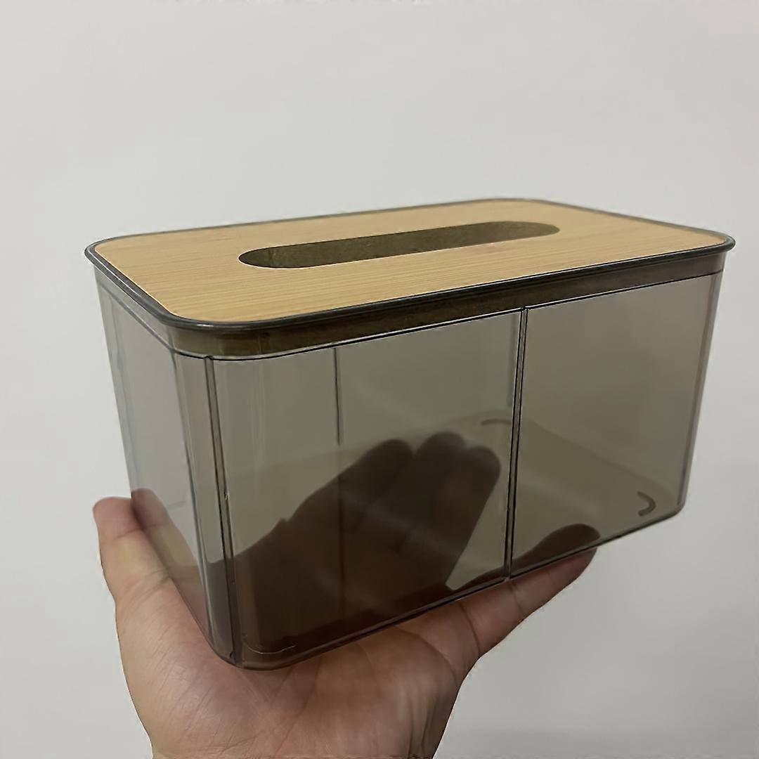 Plastic Tissue Box With Wooden Lid, Clothes Dryer Sheet Case, Toilet Paper Box With Bamboo Cover, Household Storage Container Box, Modern Minimalist C