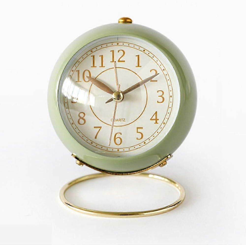 4 Inch Analog Alarm Clock,Small Quiet Table Clock Classic Retro Alarm Clock with No Tick,Night Light,Noiseless,Battery Operated,HD Glass for Interior/
