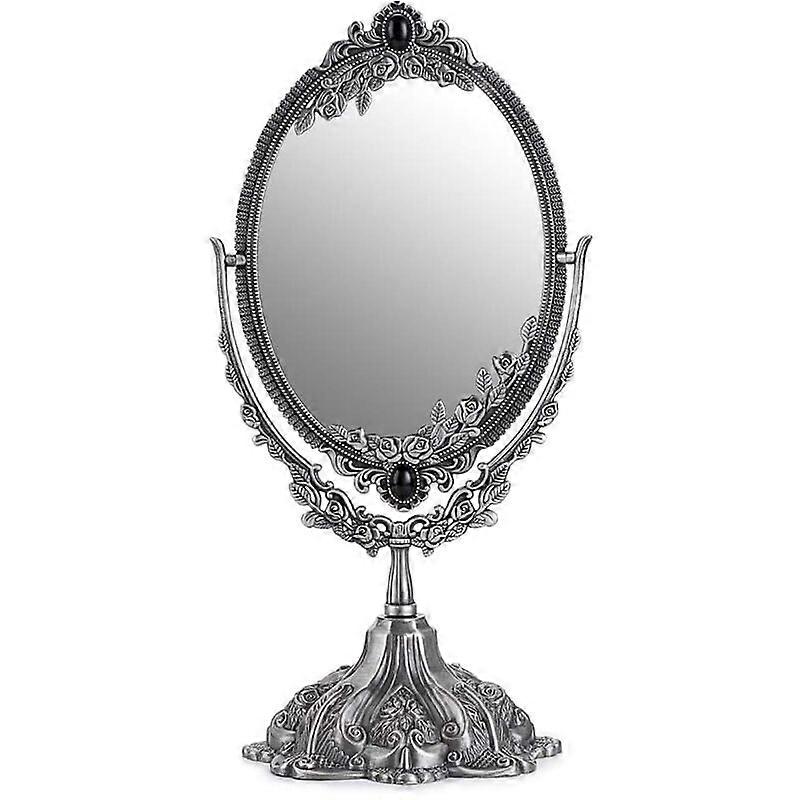 Makeup Mirror, Vintage Decorative Mirror Oval and Double-Sided Mirror(Silver)