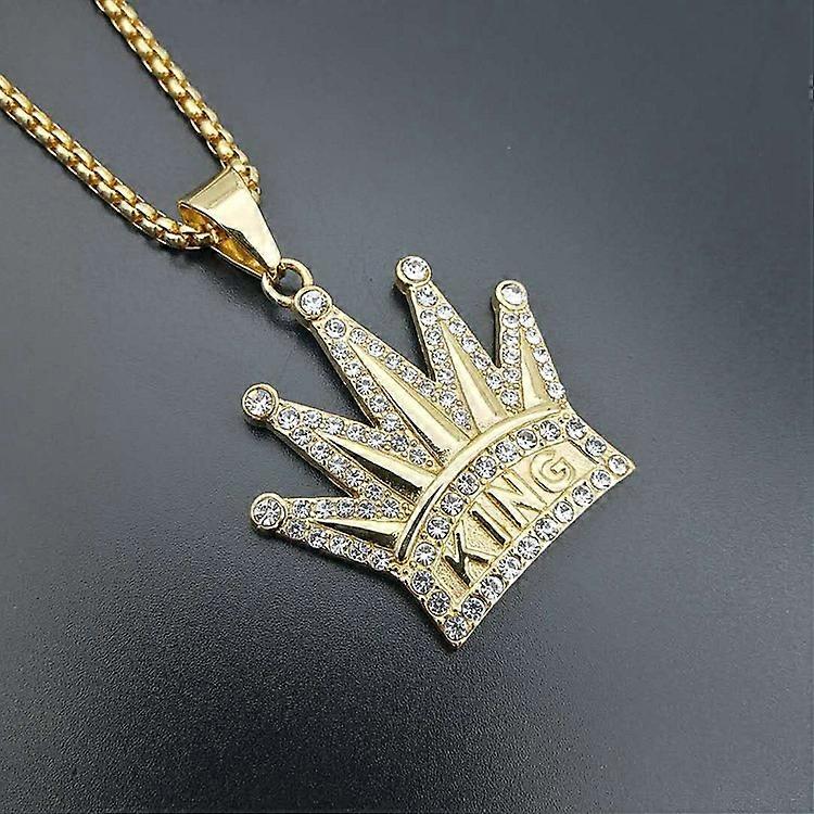 Hip Hop Rock στρας πλακόστρωτα Bling παγωμένα από ανοξείδωτο χάλυβα βασιλιά στέμμα μενταγιόν περιδέραια για τους άνδρες ράπερ κοσμήματα