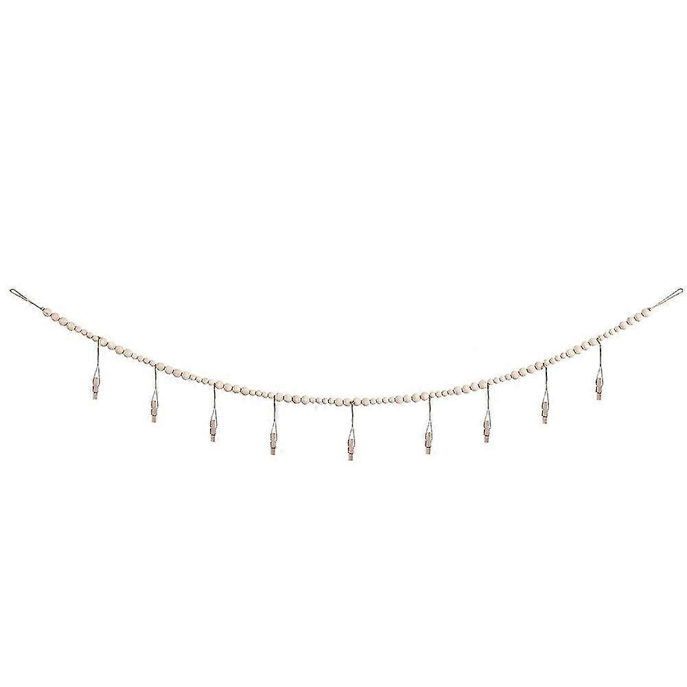 תצוגת תמונות תלויה על הקיר עם חרוזי עץ Garland Boho קולאז' מסגרת תמונה diy תמונה סט עם 9 קליפסים עץ למדינה כפרית