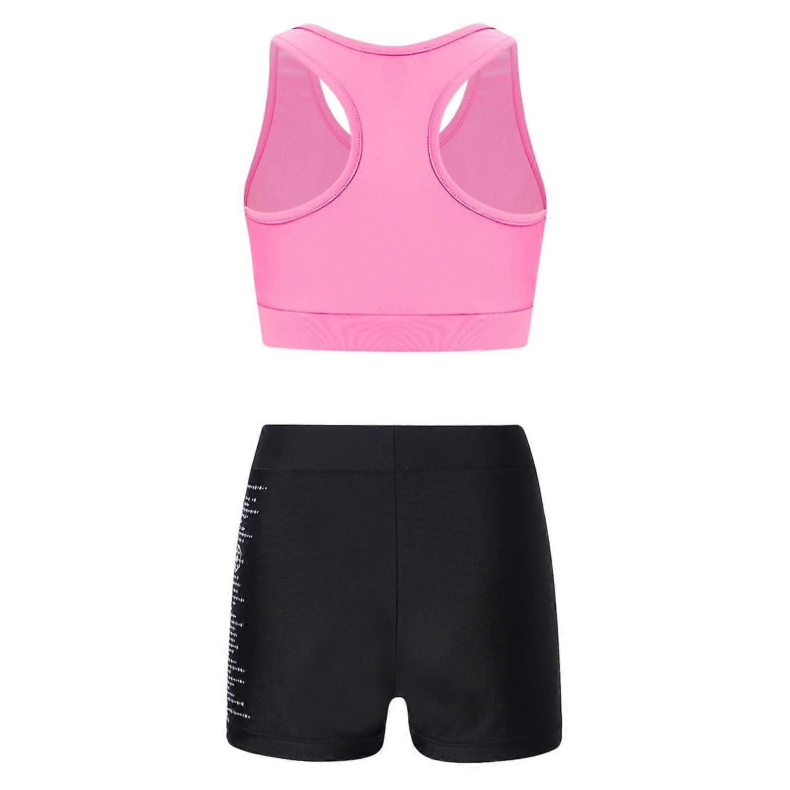 Παιδικά Κορίτσια Two Pieces Dancewear Αμάνικο Crop Tank Top Σορτς Προπόνηση Αθλητικά Σετ Παιδιά Γυμναστική Μπαλέτο Ρούχα χορού