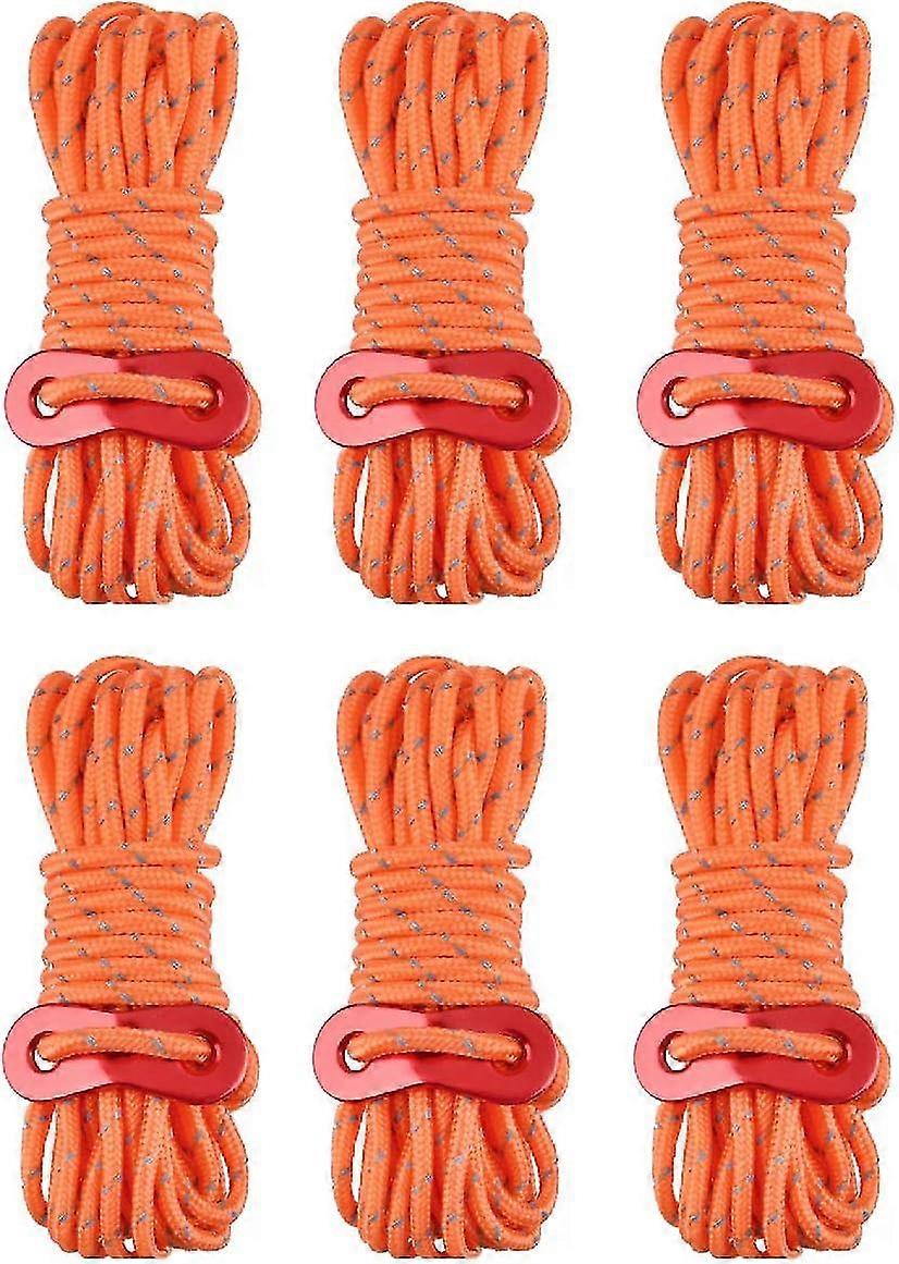 4m reflective tent rope, 4mm diameter nylon rope with 6pcs tensioner for camping hiking awning