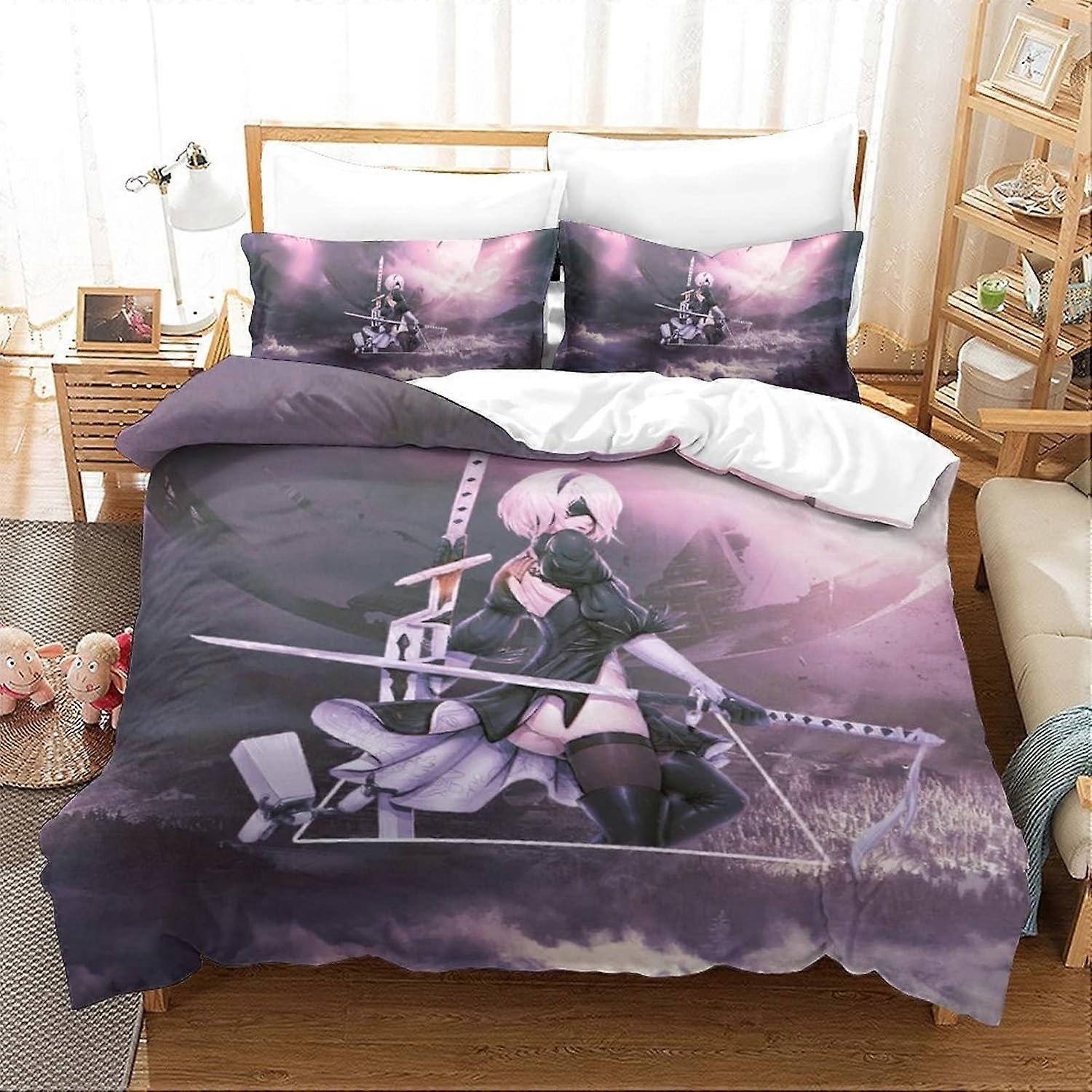 Nier Automata Bedding D Game Yorha No Type B Printing Duvet Cover And Pillowcases Pieces Have Zipper Closure Student Youth Boy Girl Simple 135*200 CM
