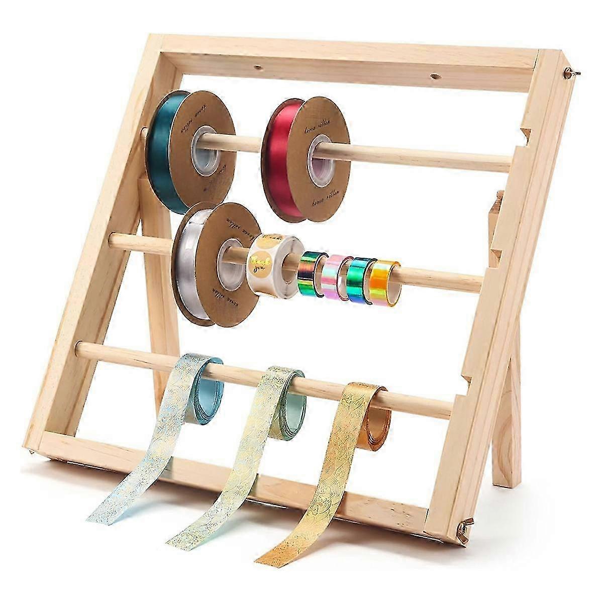 Ribbon Storage Rack - Wooden Ribbon Spool Holder for Craft Mesh Ribbon ...