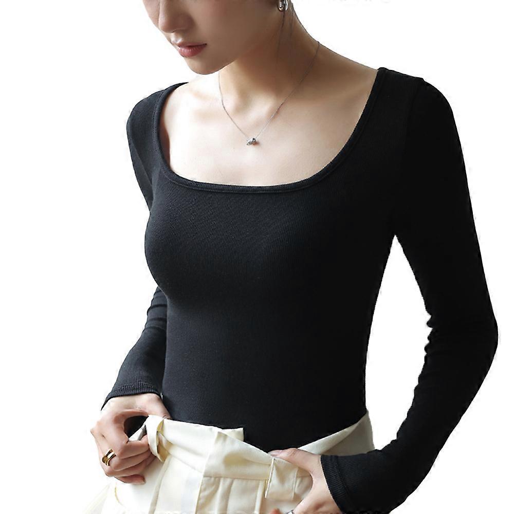 Damen Langarm U-Ausschnitt Basic Solid Slim Fit T-Shirt Top