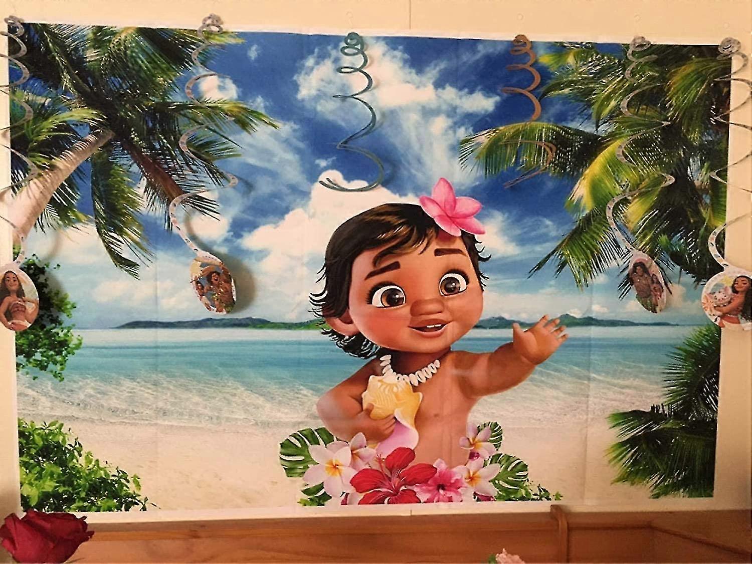 Décoration Fond Photo Baby Moana Plage Fleurs Anniversaire — Bannière Vinyle Neuve
