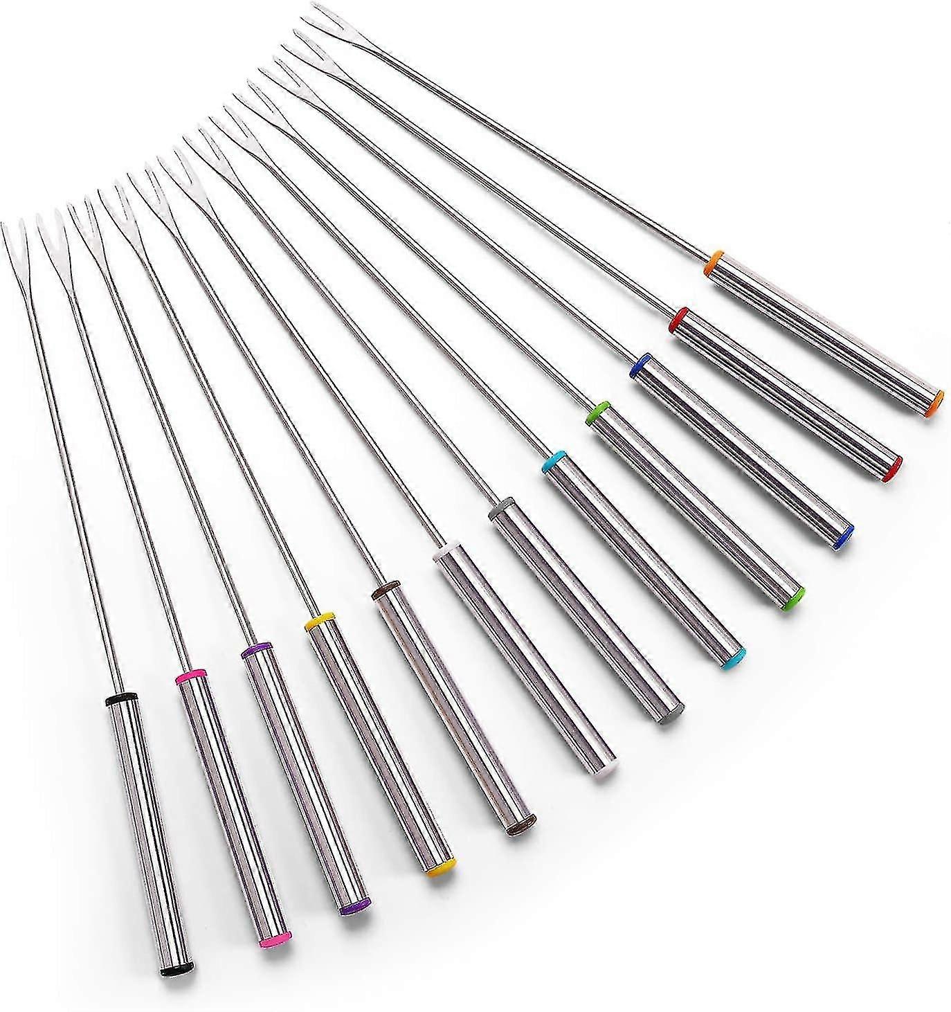 Set Of 12 Stainless Steel Fondue Forks 9.5" - Color Coding Cheese Fondue Forks With Heat Resistant Handle For Chocolate Fountain Cheese Fondue Roast M