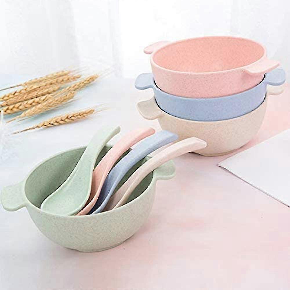 Kinderschsseln Mit Kinderlffel, Natrliches Weizenstroh-kinderschalen-set, 4 Schssel Mit 4 Lffel