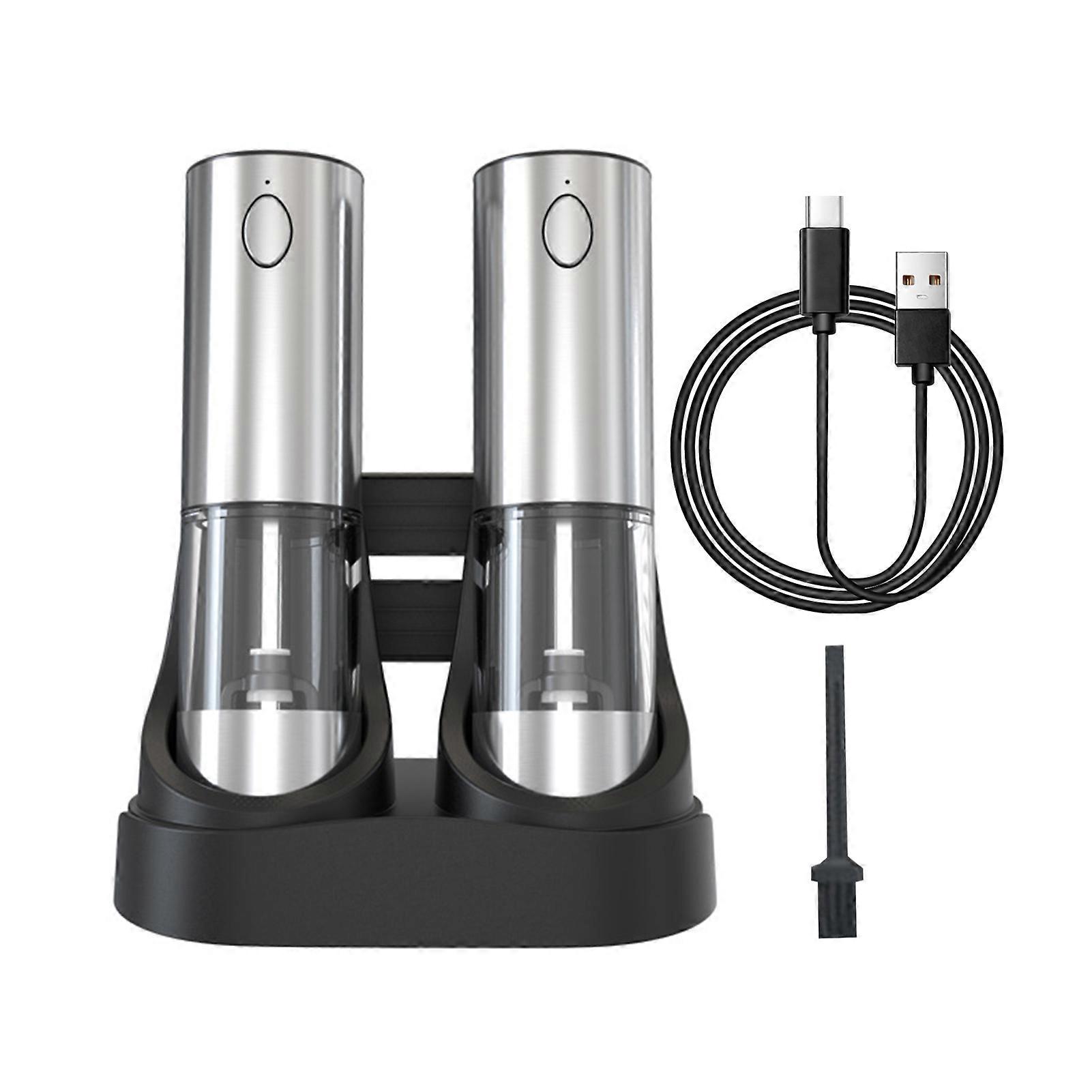 Electric Salt And Pepper Grinder Set with Built-In Lighting USB-C Rechargeable Adjustable Coarseness Dual Charging Base One-Hand Operation Mills for H