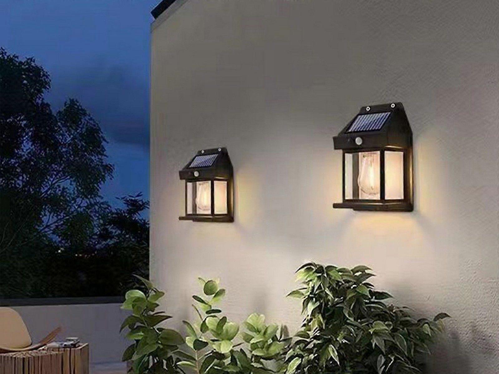 2Pcs LED Solar Wall Light Motion Sensor Outdoor Light Garden Yard Lamp Black