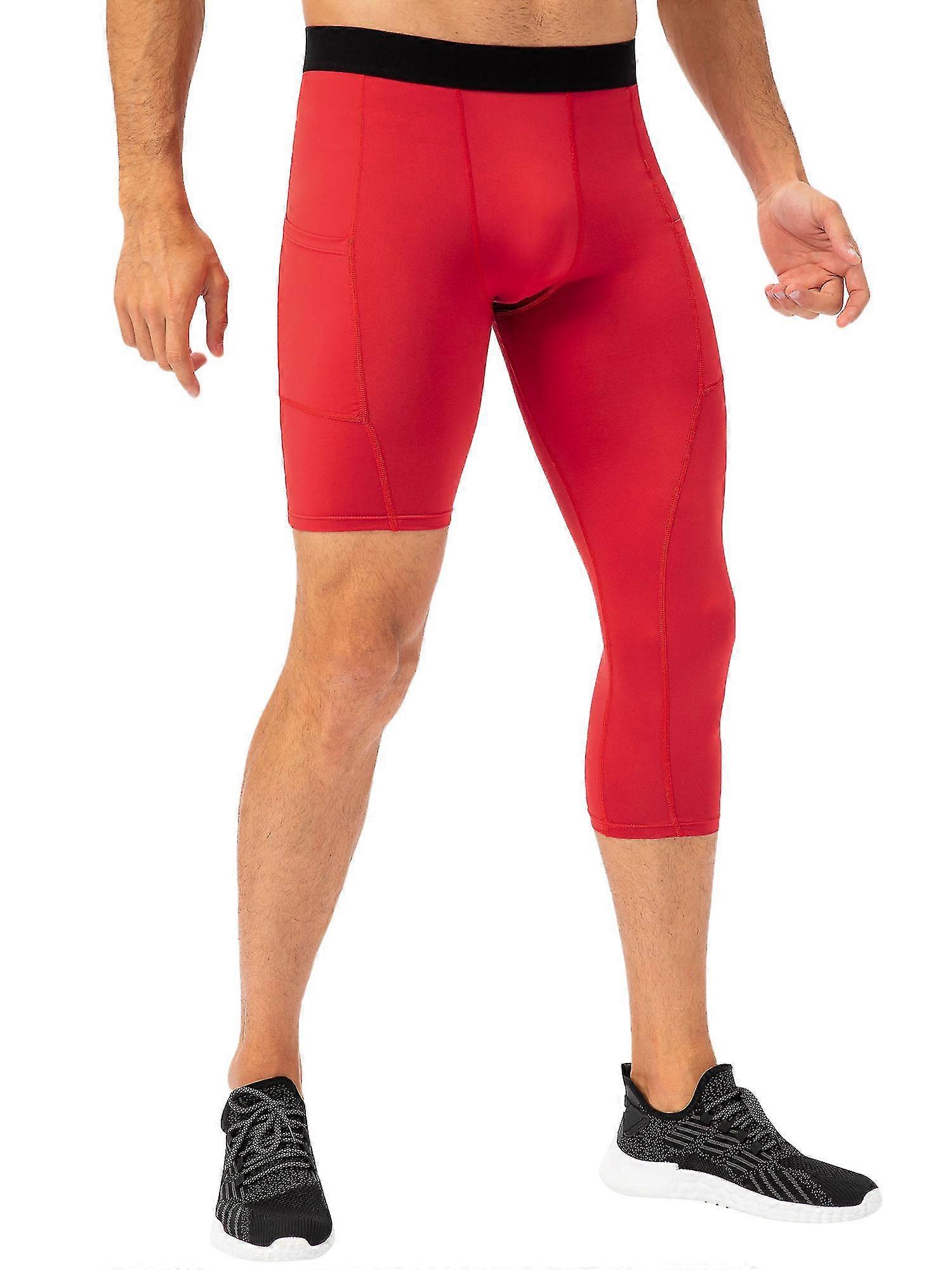 Men One Leg Leggings For Basketball Side Pockets Fitness Training Single Leg Tights