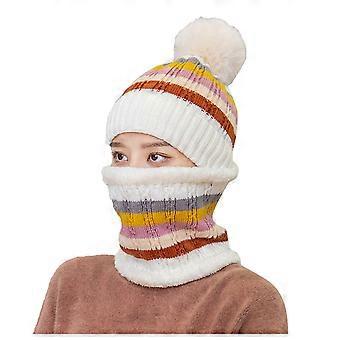 Women Winter Color Matching Warm Ear Protection Two-piece Knitted Hat Tube Scarf
