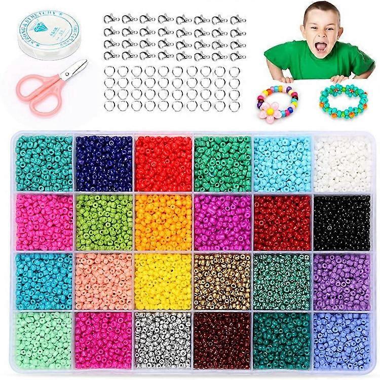 Mini Glass Beads 4 mm Colourful Beads for Threading Spacer 24 Grid Storage Box for Jewellery Making (6000 Pieces)