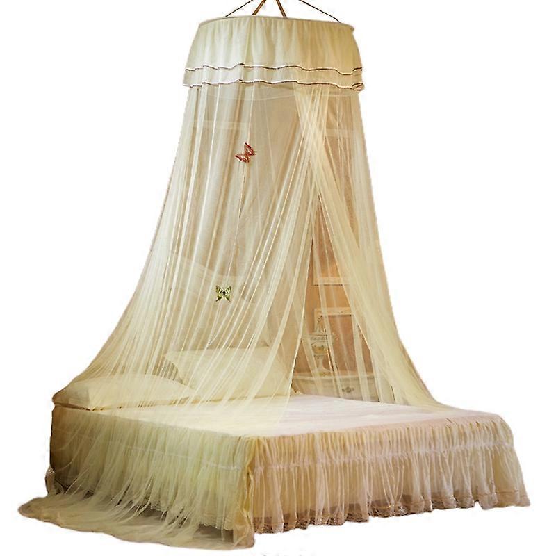 Mosquito Net Round Top Stimulation Butterfly Pin Polyester Fiber Decorative Bed Canopy for Student