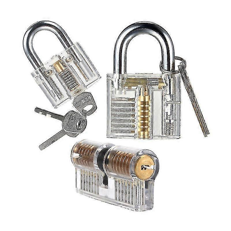 3-pack Practice Lock Pick Set Transparent Crystal Keyed Padlock Training Locks For Locksmith Include 3 Common Types