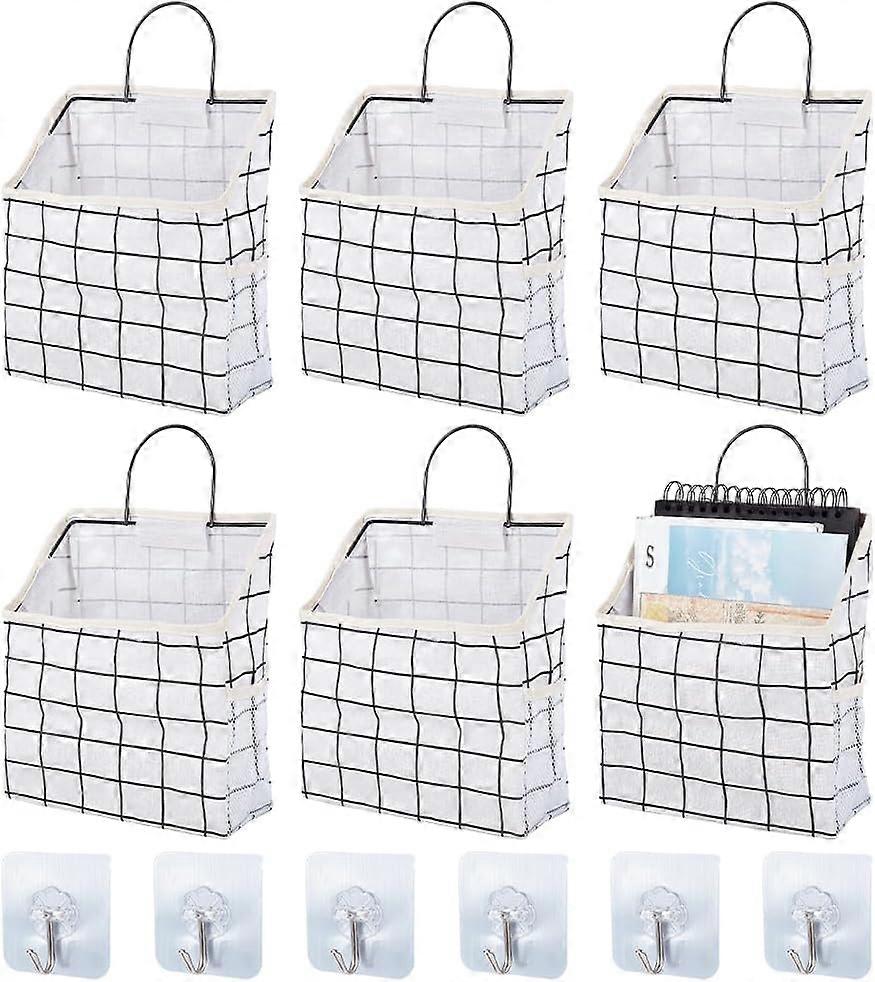 6 Sets Wall Hanging Storage Bag Multifunctional Door Closet Hanging Storage Basket with 6 Sticky Hooks Dorm Room Bedside Caddy Organizer for Bedroom K