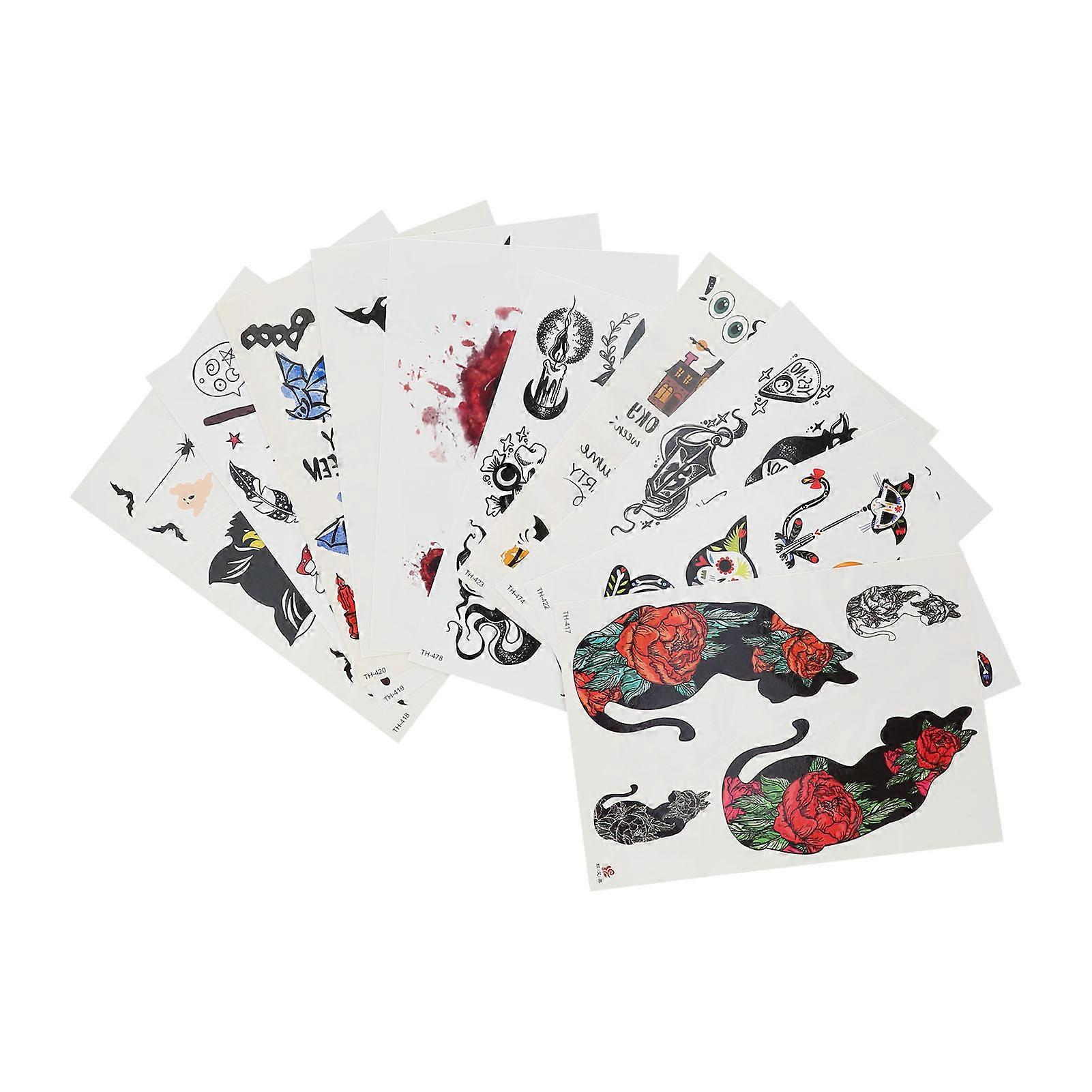 10Pcs Removable Halloween Tattoo Stickers Temporary Sweatproof Tattoo Stickers Patchs