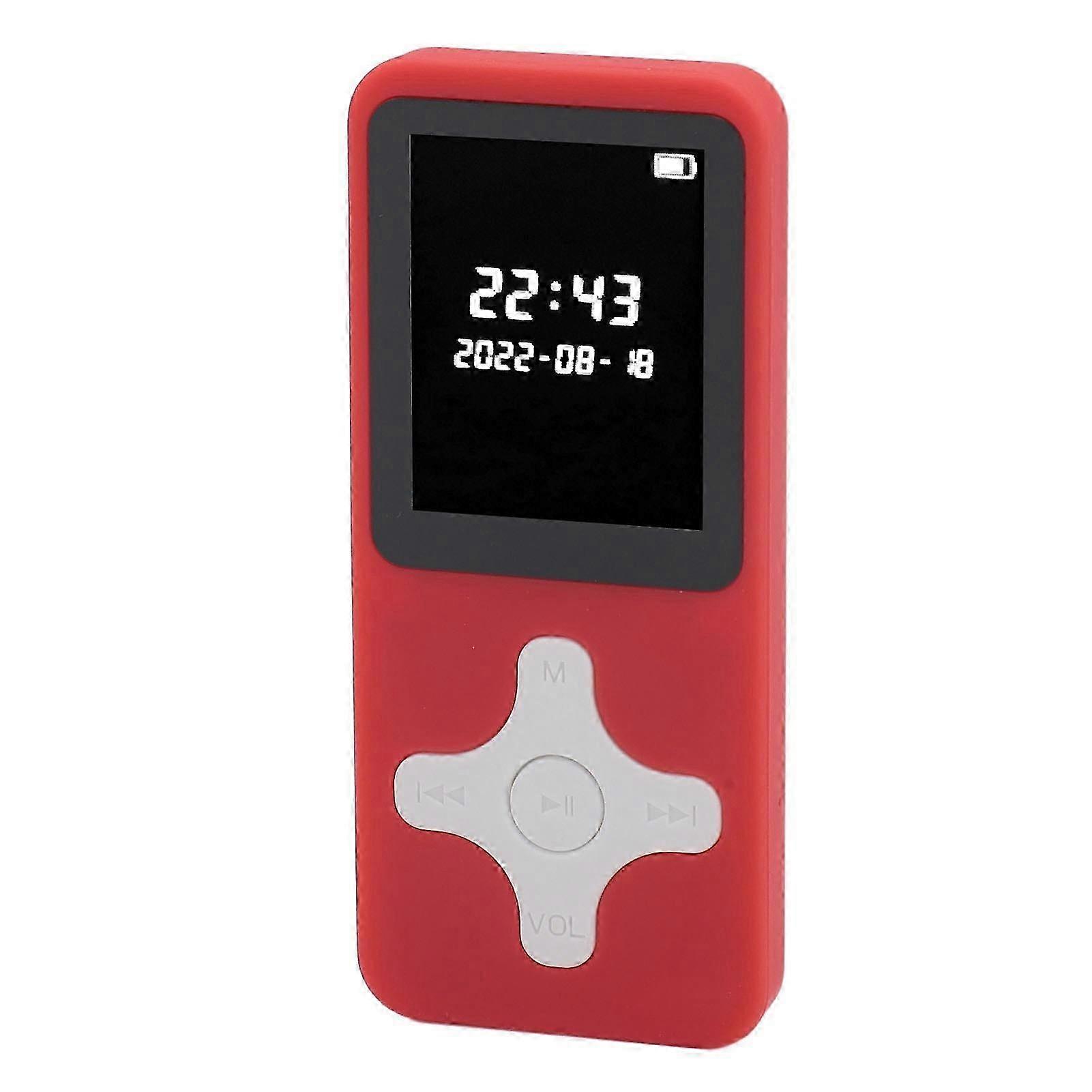MP3 Player Bluetooth 5.0 1.77in LCD Screen Portable HiFi Music Player with FM Radio Recorder Alarm Clock Electronic Book Red No Memory Card