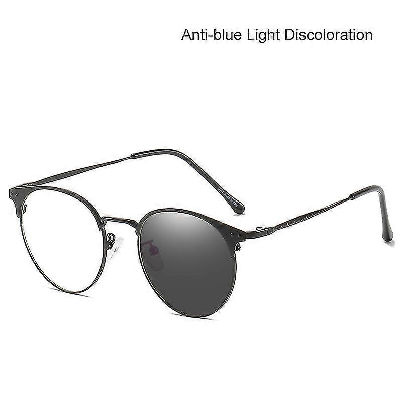 Bluelight-blocking Glasses Flat Lens With Discoloration Retro Style Round Thin Frame For Computer