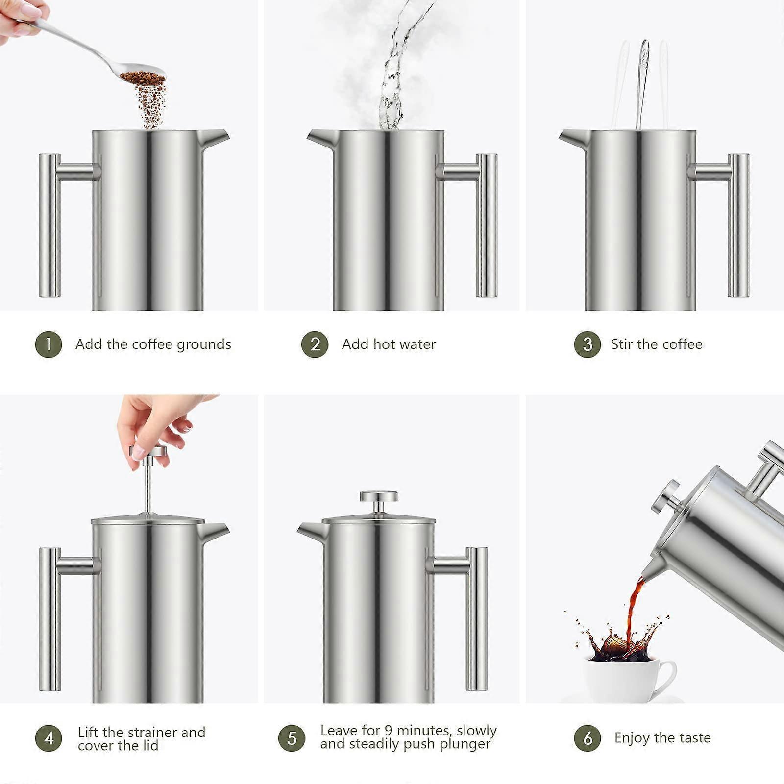 French Press Coffee Maker Stainless Steel Percolator - For Refined Coffee Tasters