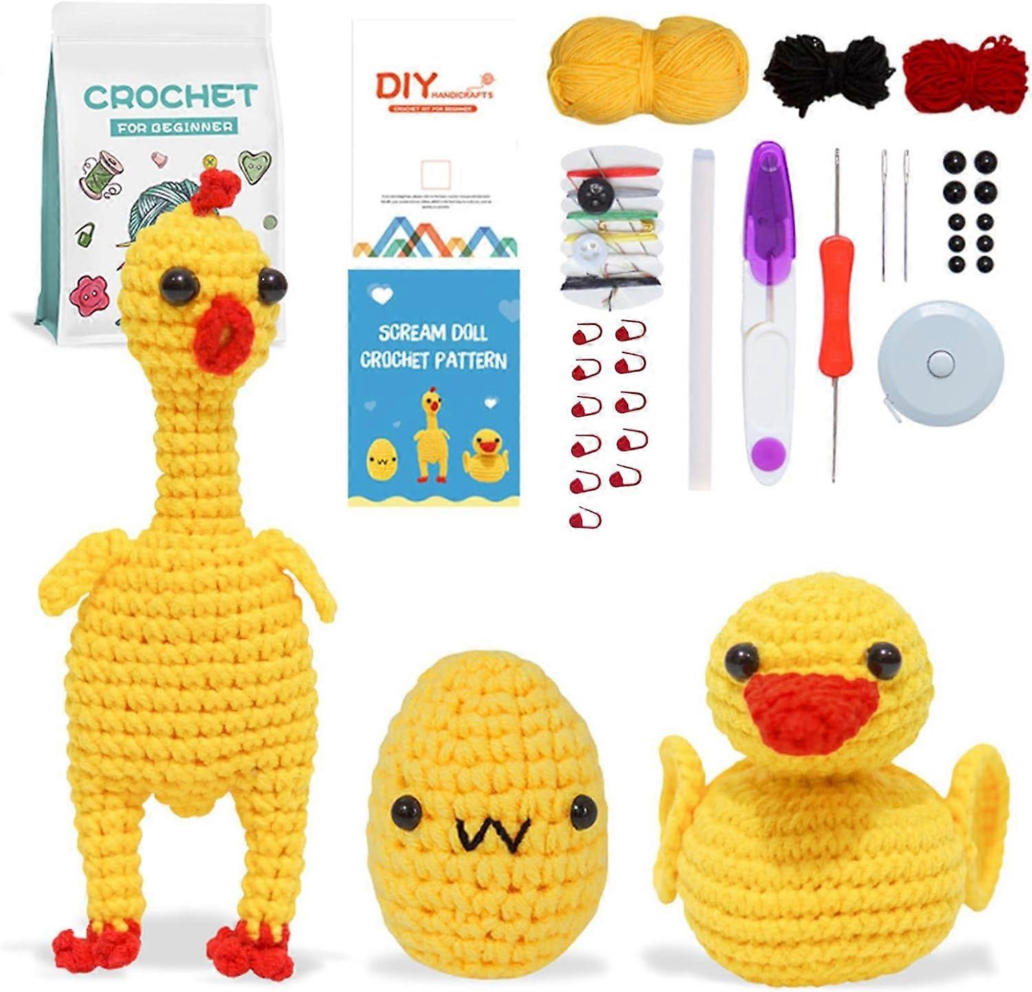 Crochet Kit for Beginners,Beginner Crochet Kit for Adults & Kids,Complete Beginner Crochet Set with Step-by-Step Video Tutorials,3 Pattern Animals
