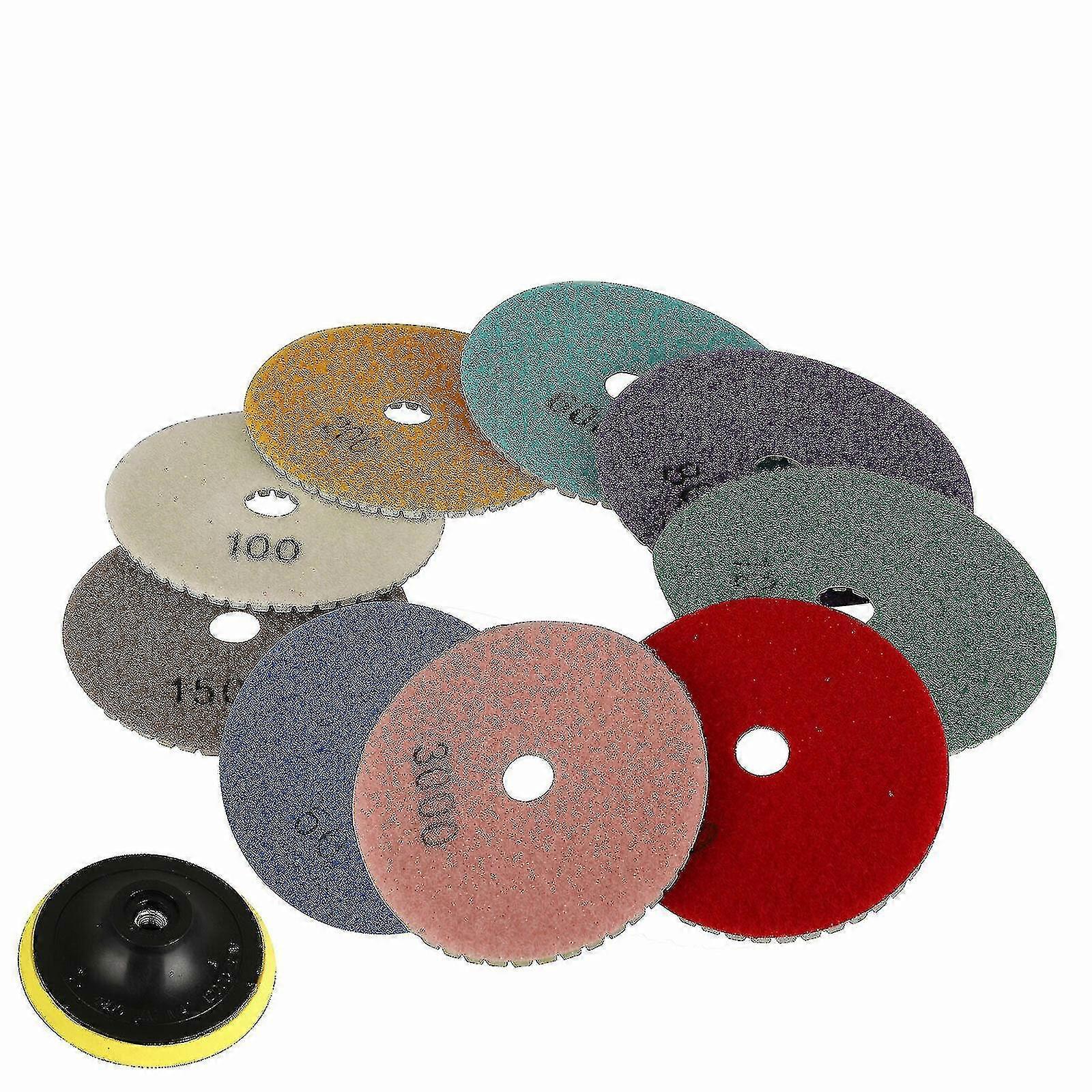 9-Piece 4-Inch Diamond Polishing Pad Set With Grinding Cup Wheel - Wet/Dry Use For Granite, Concrete, Marble