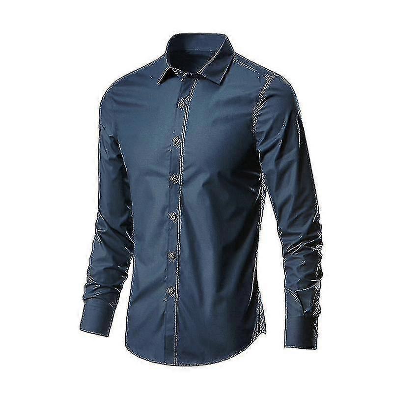 Herrenhemd Langarm Slim Fit Einfarbige Freizeithemden