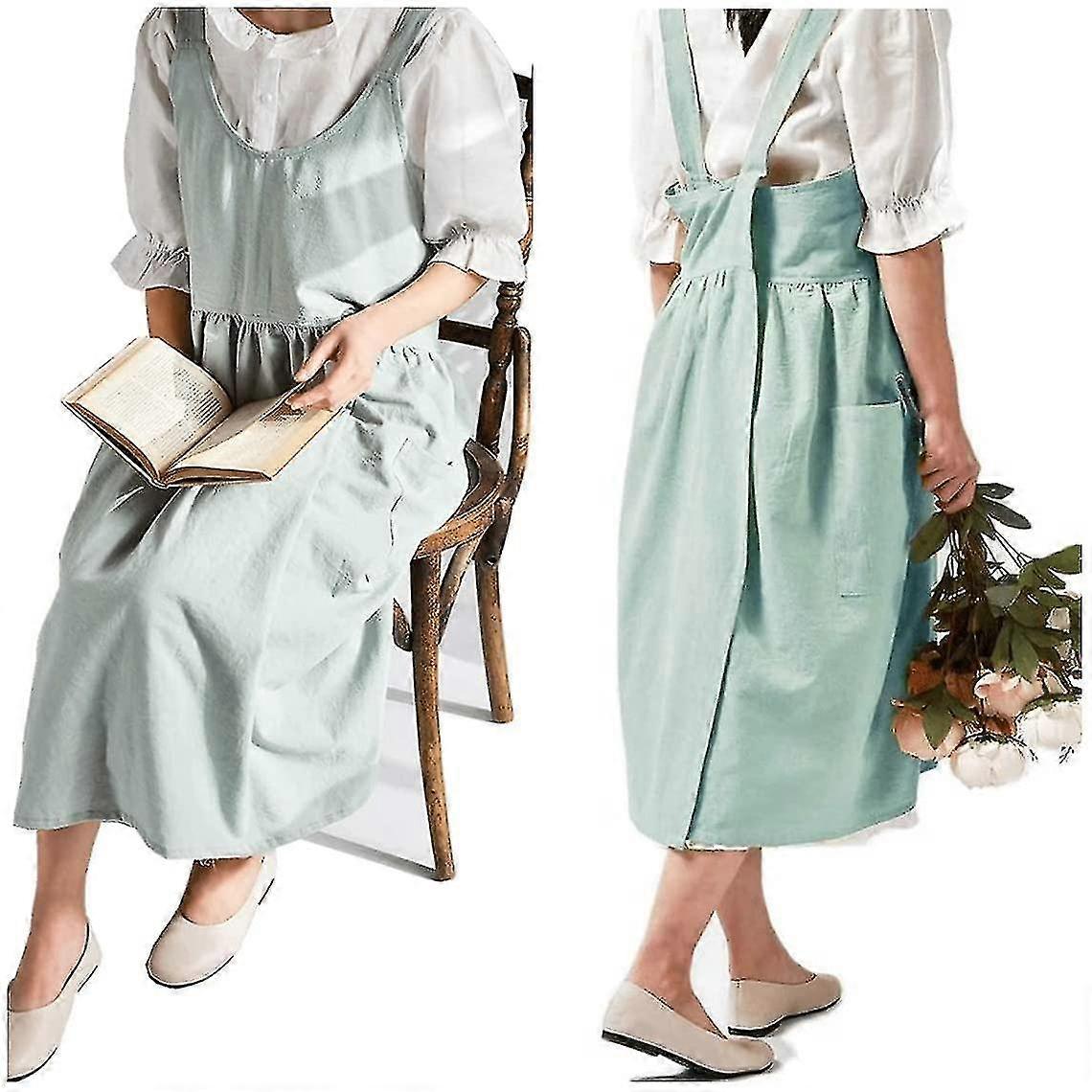 القطن الكتان مئزر قابل للتعديل بيب مئزر الخصر مطبخ مآزر الأصفر