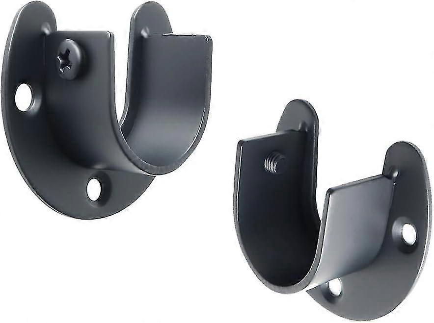 Curtain Rod Bracket U-shaped Sockets Wardrobe Rod Bracket For Curtain Or Wardrobe,matte Black Stainless Steel, 26mm,2 Pcs-QJWL