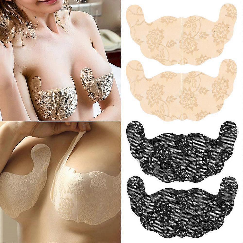2 Pairs Women Self Adhesive Bra Strapless Invisible Breast Lift Tape Lace Stick Gel U Shape Bra Pads Plus Size Push Up Stickers Jiujiuso