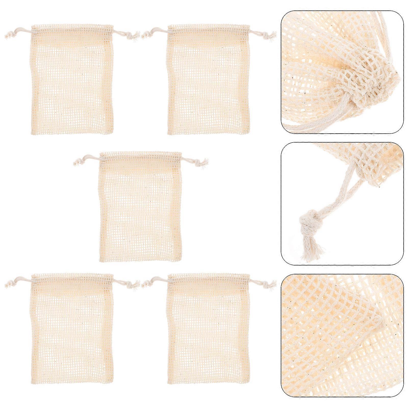 5Pcs Cottton And Linen Bathing Soap Bags Reusable Bathing Soap Bags Soap Pouch