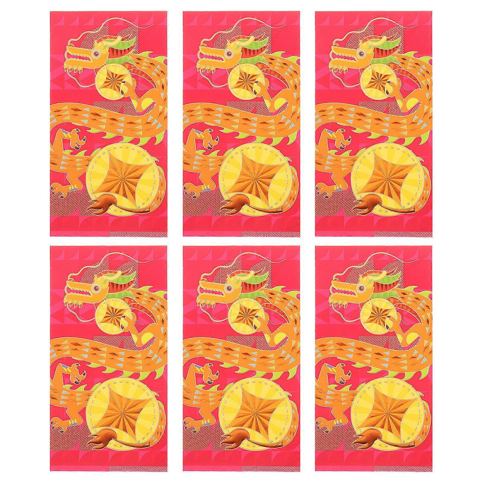 6ピース中国の太陰暦の赤い封筒伝統的な赤い封筒ラッキーマネーホルダーバッグ