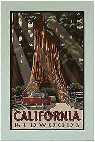 ブリキの看板レトロなアートデコレーションビンテージポスタービンテージカリフォルニアレッドウッド旅行ホームバーストアカフェクラブファームガレージ12 "X 8"