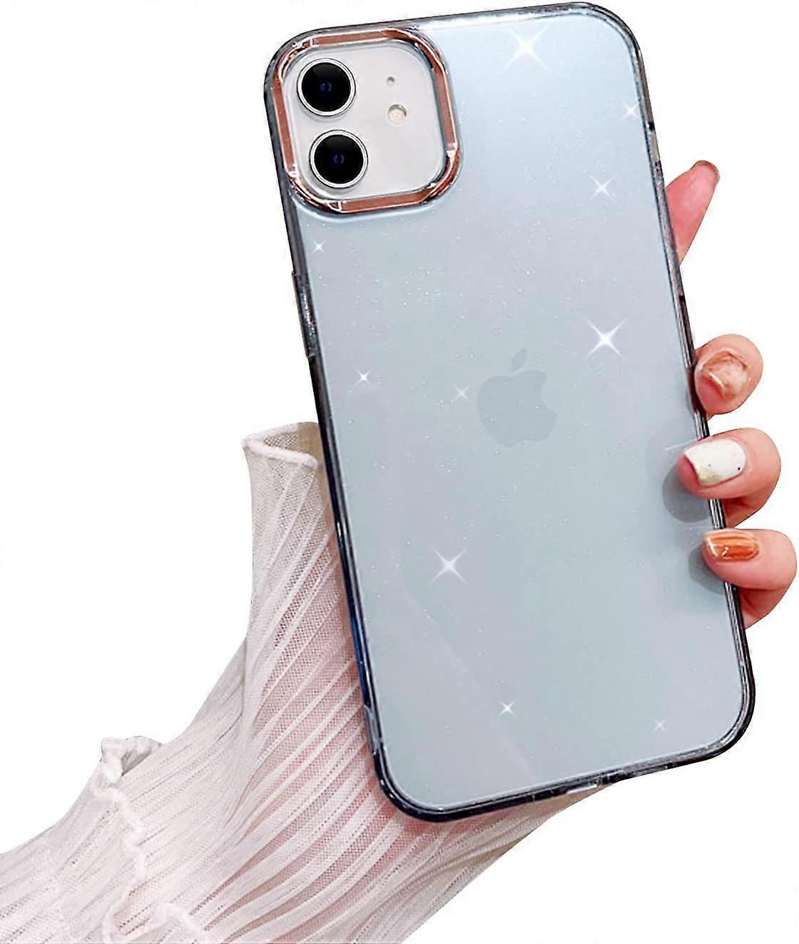 Compatible with iPhone 11 Case, Glitter with Luxury Gold Frame Clear PC Back Shockproof Protection Transparent Soft TPU Case for iPhone 11-Black