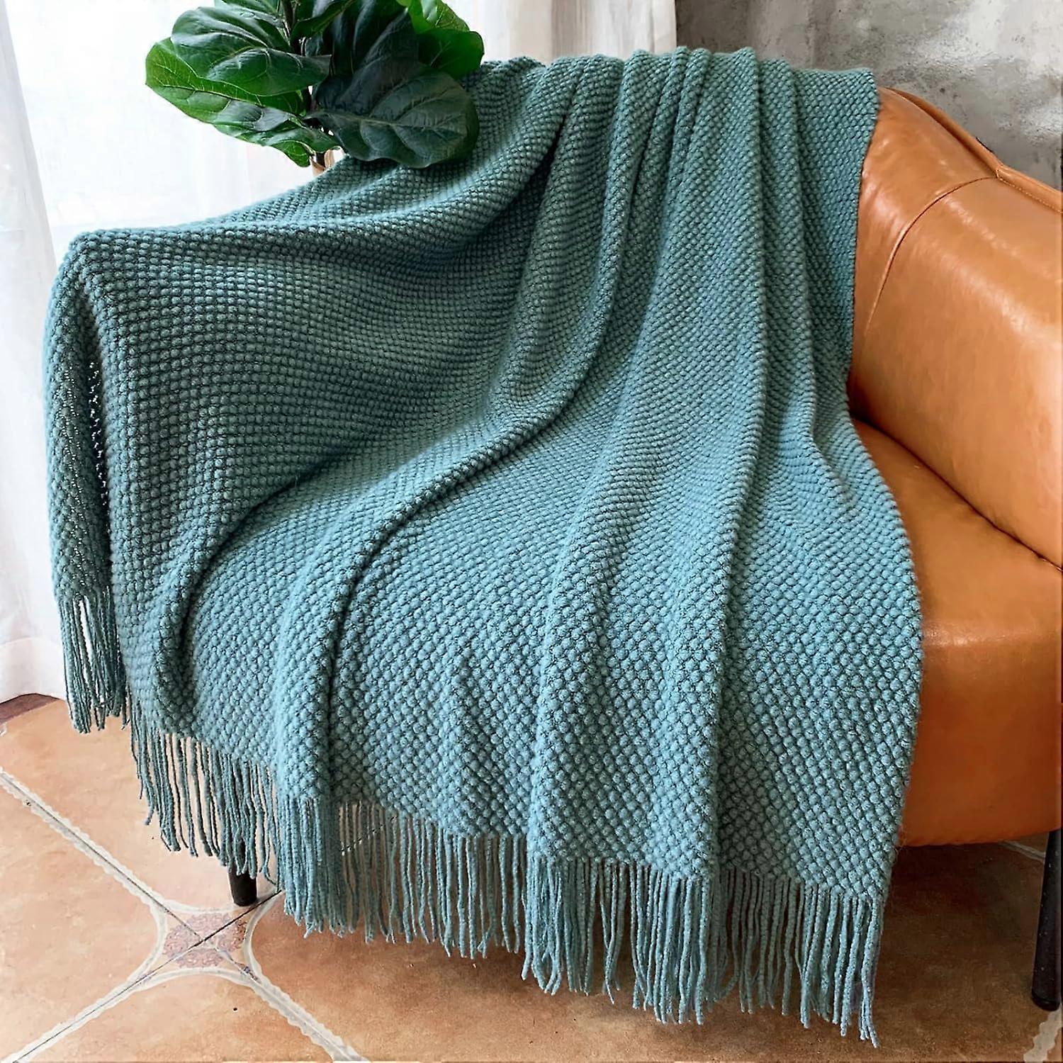 Knitted Throw Blanket with Tassels Bubble Textured Lightweight Throws for Couch Cover Home Decor (Cream, 60x80)
