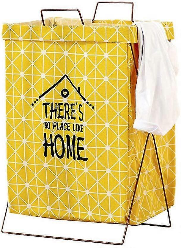 Fashion Simple Pattern Folding Dirty Basket Iron Frame Space Cloth Storage Bucket