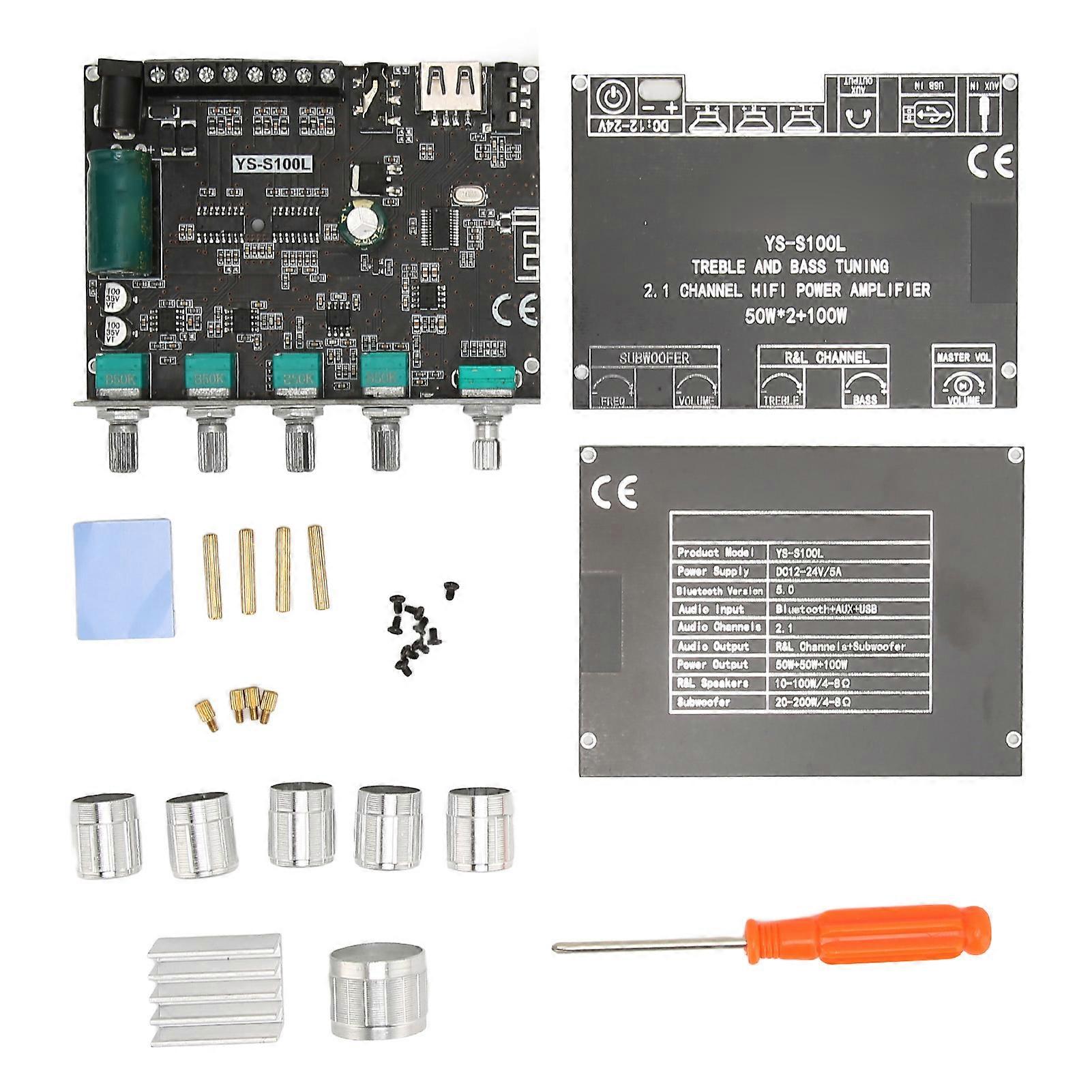 Bluetooth Amplifier Board 2.1 Channel 50W 50W 100W Wireless Subwoofer Amp Module with Treble Bass Control 12?24V