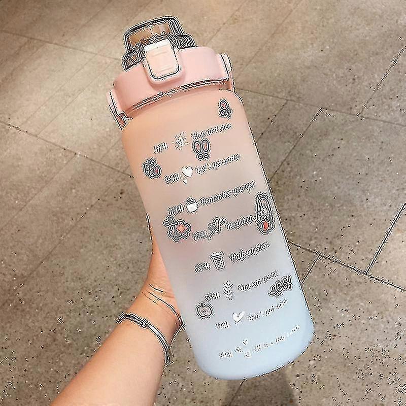70oz(2000ml ) Sports Water Bottle With Time Marker Scale With Flip Top Lid Gradient Color