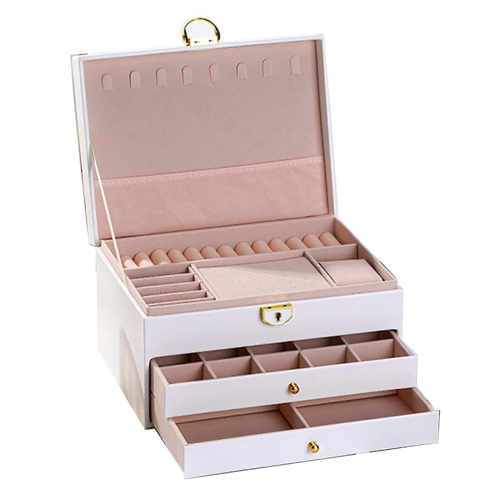 Jewelry Storage Box with Removable Dividers Large-Capacity Multiple Compartments 3-Tier Earring Container Jewelry Holder Organizer