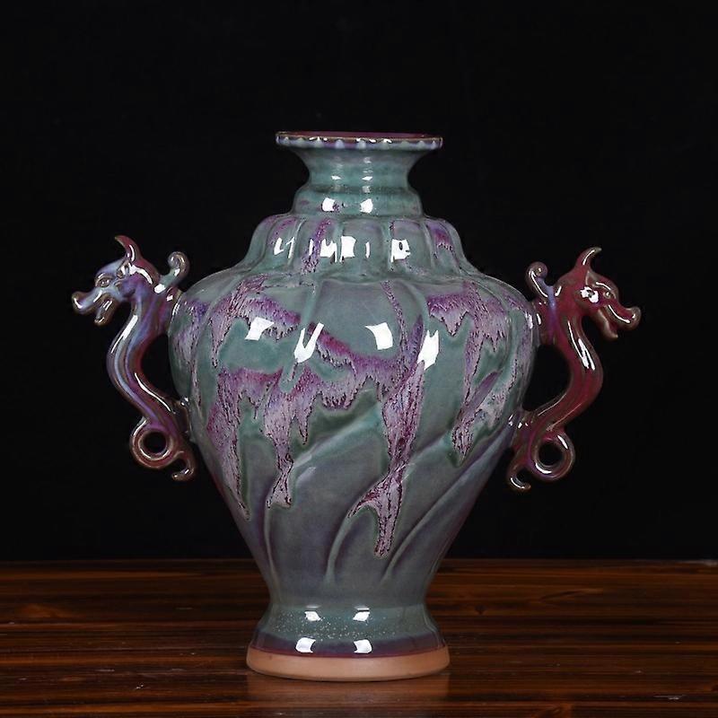 Chinese-style Jun Porcelain Vase with Dual Ears, Decorative Item