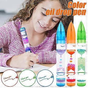 Liquid Motion Bubbler Toy Cool Pens 3 Pack Fargerike Hourglass Timer Med Droplet Bevegelse, Sensorisk Stress Relief Toy Hjem eller skolemateriell