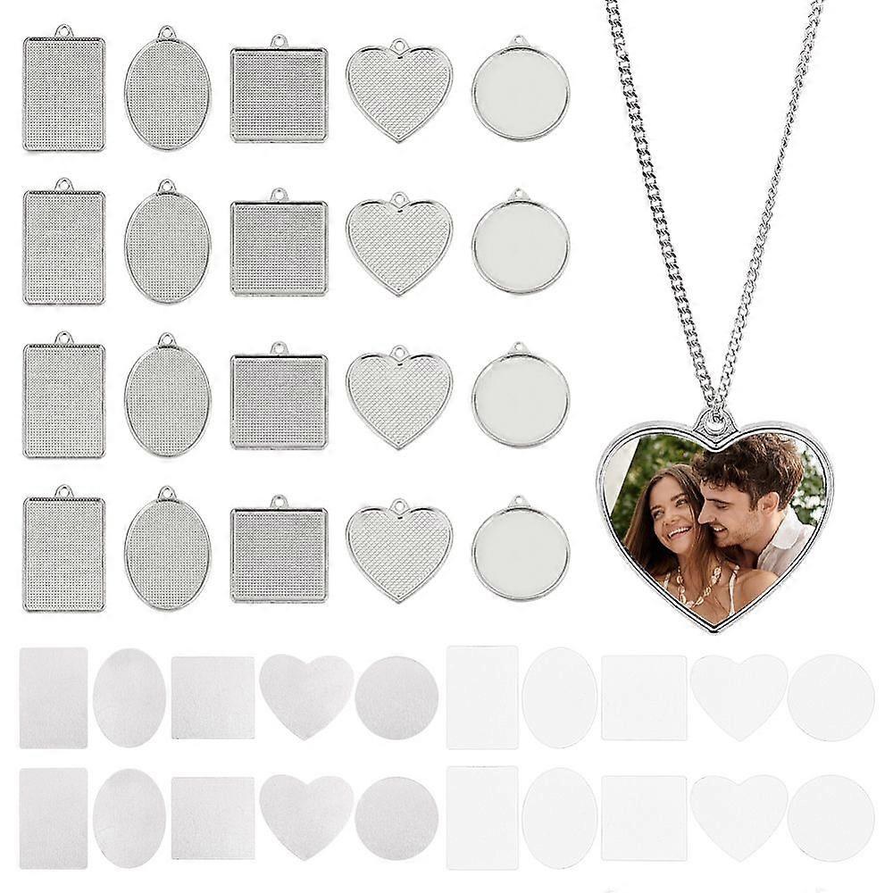 20Sets 5 Styles Alloy Pendants with Aluminum Sheets and Sublimation Blank Fridge Magnets Decorations Mixed Shapes 35.5~44.5x30~35.5x3~3.5mm Hole: 2.5m